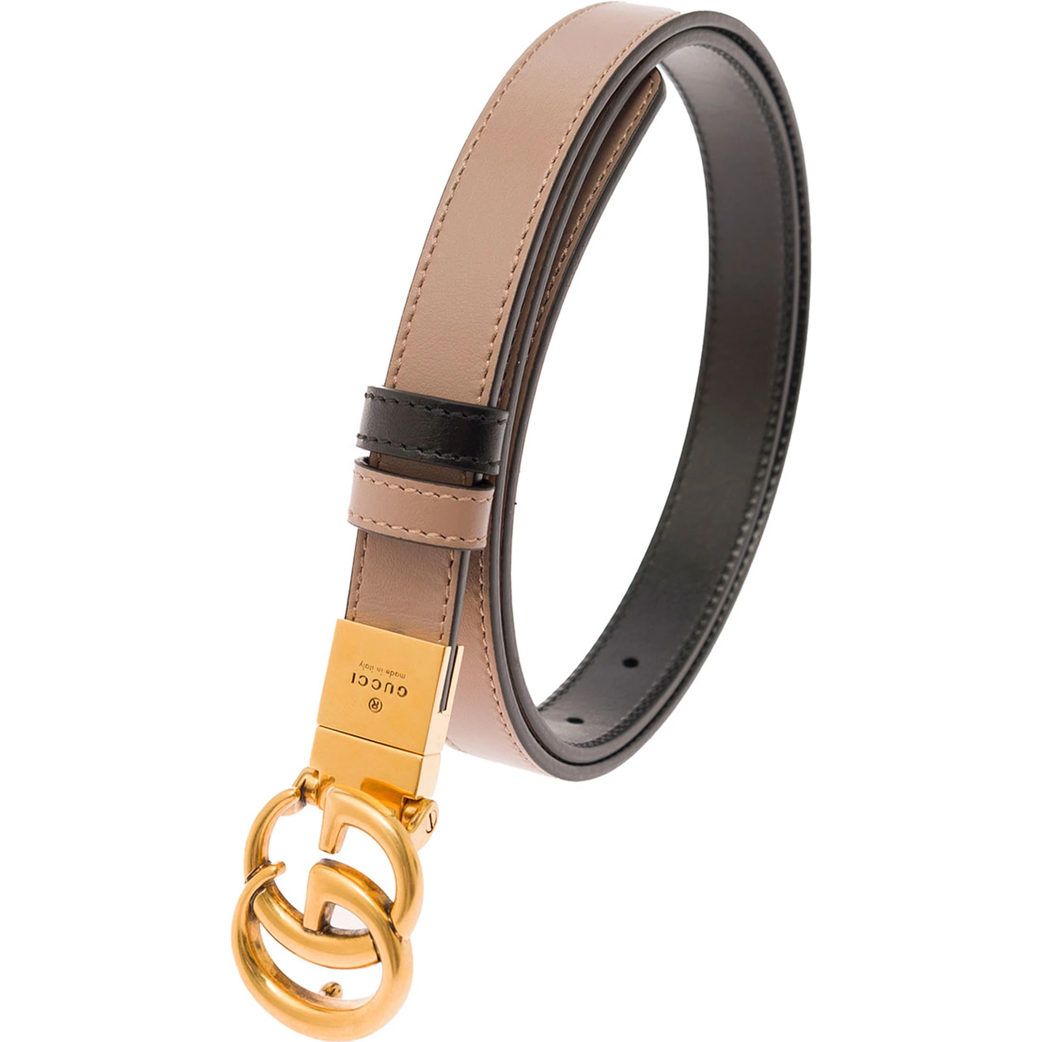 Pink and Black Reversible Belt with GG Logo and Aged-gold Hardware in Leather Woman