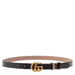 Pink and Black Reversible Belt with GG Logo and Aged-gold Hardware in Leather Woman