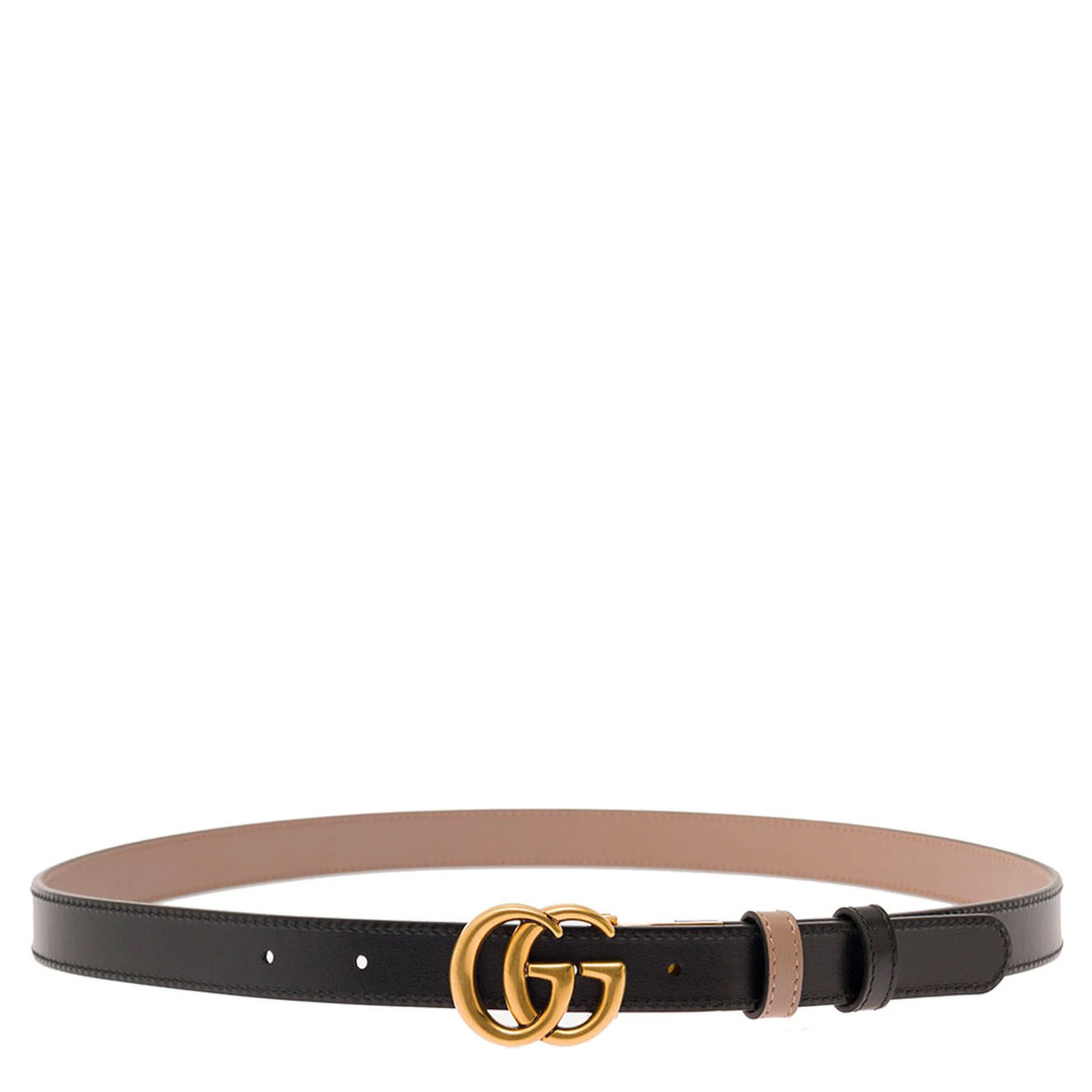 Pink and Black Reversible Belt with GG Logo and Aged-gold Hardware in Leather Woman