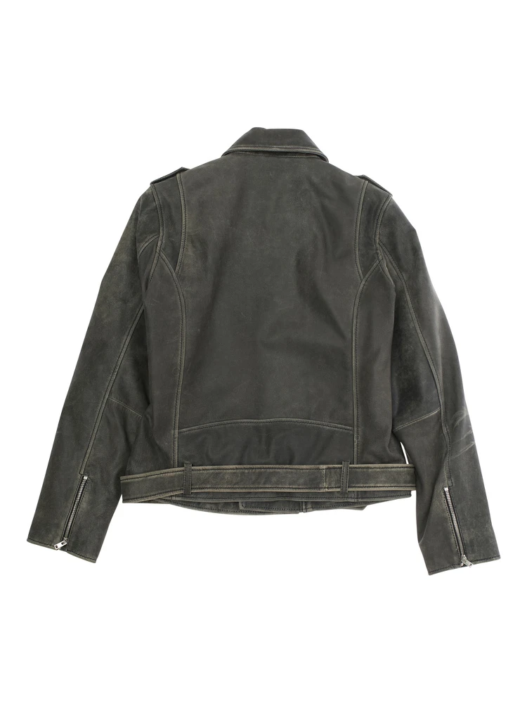 Black Jacket with Distressed Effect and Logo on Front in Leather Boy alternative