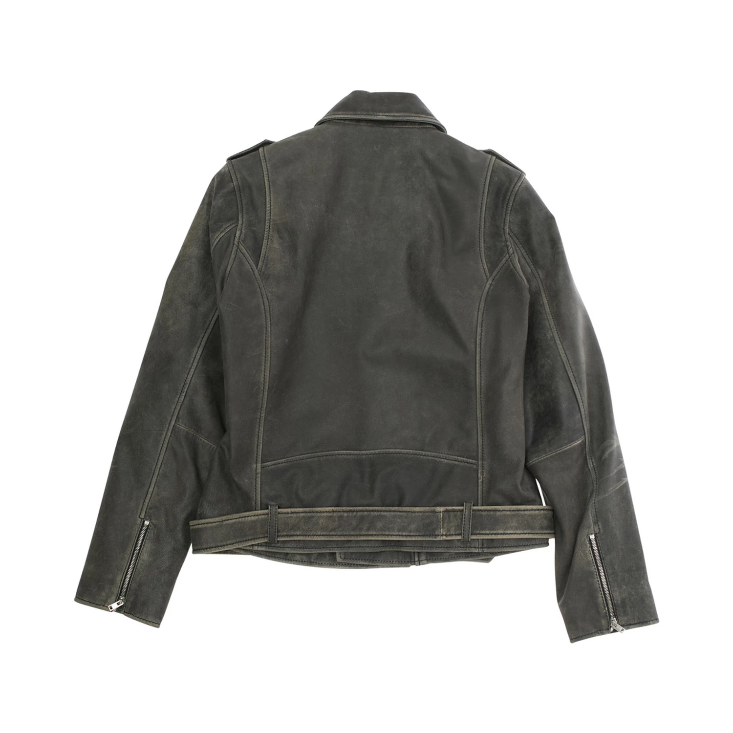 Black Jacket with Distressed Effect and Logo on Front in Leather Boy