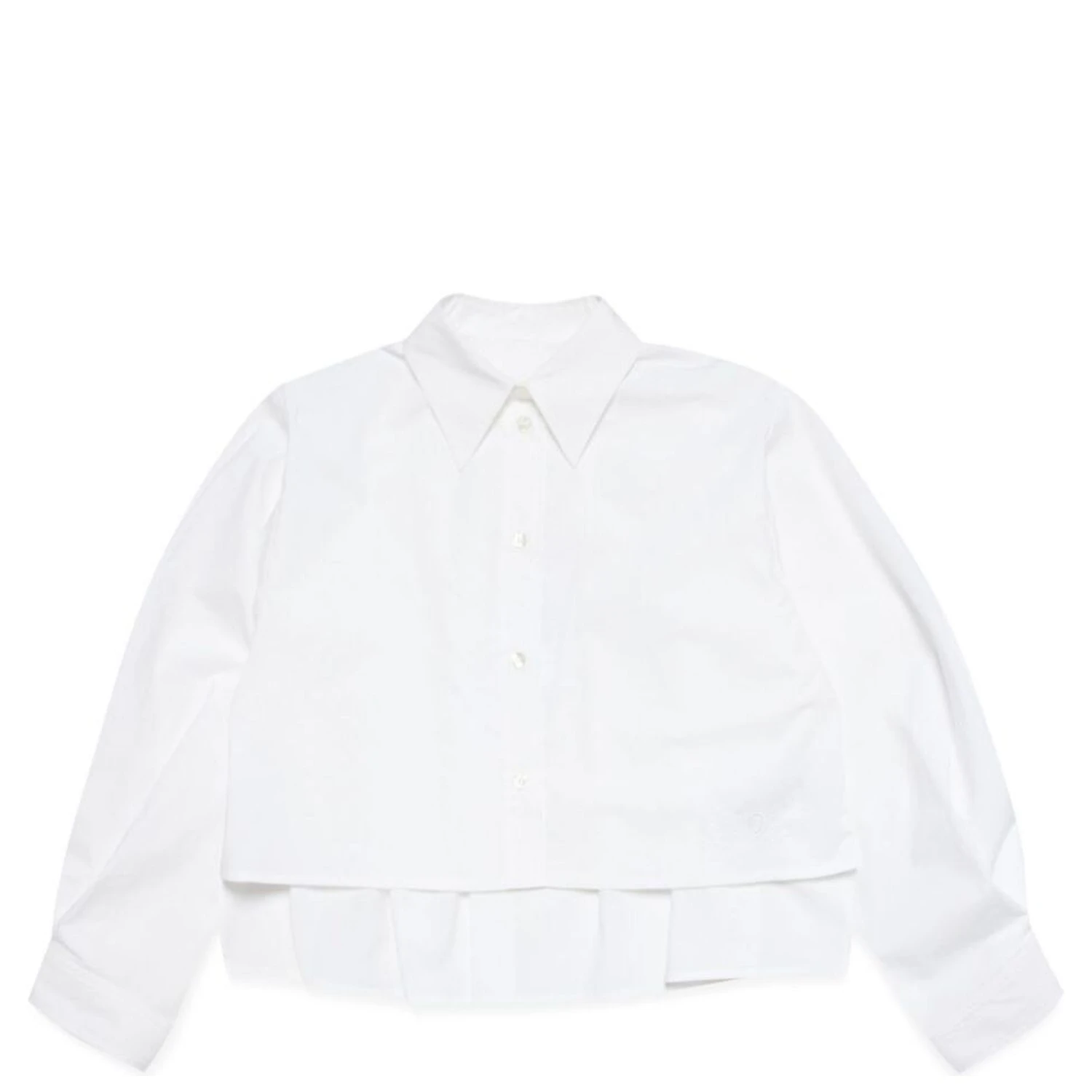 White Shirt with Classic Collar and Tonal Logo Patch in Cotton Boy