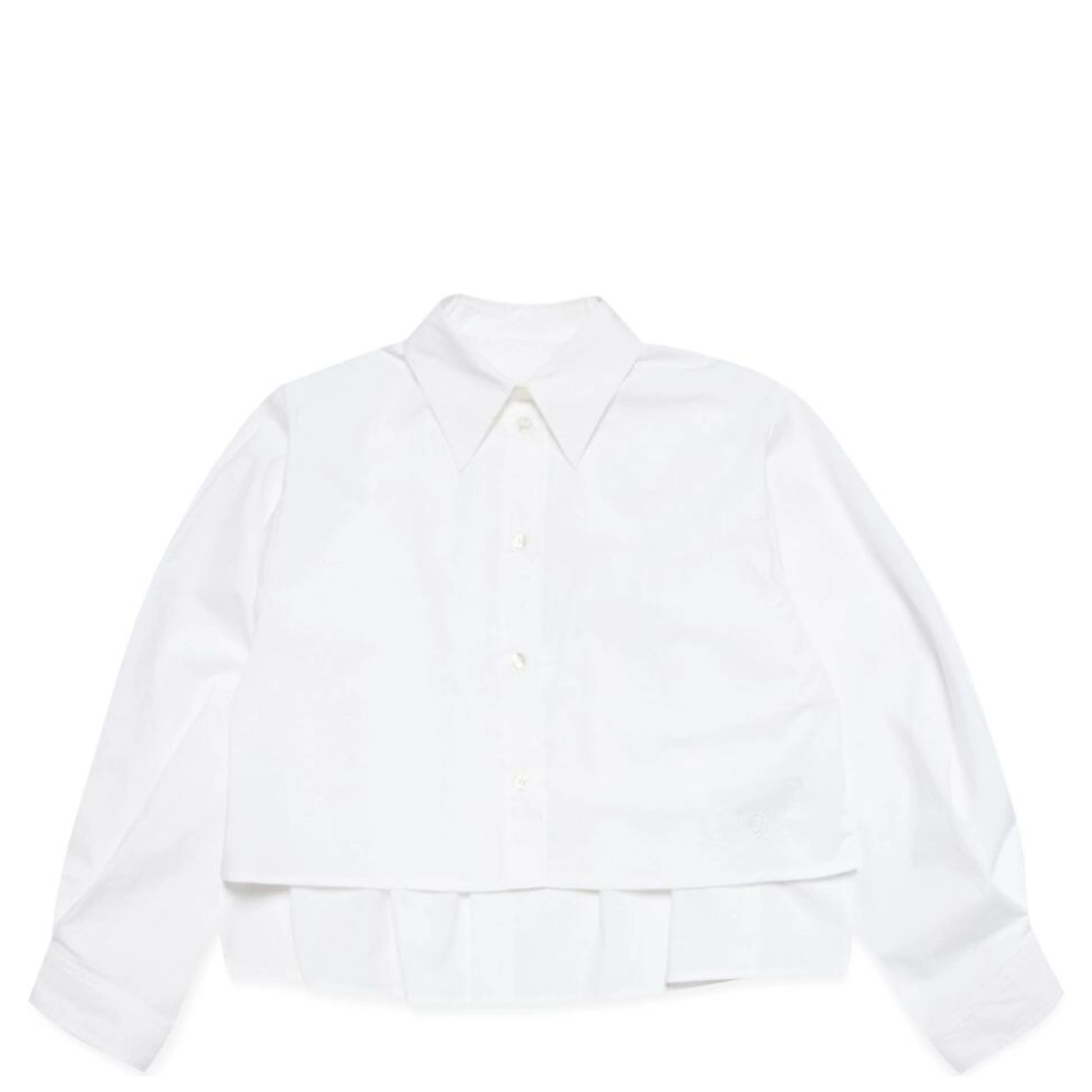 White Shirt with Classic Collar and Tonal Logo Patch in Cotton Boy