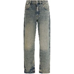 Blue Cotton Straight-Leg Jeans