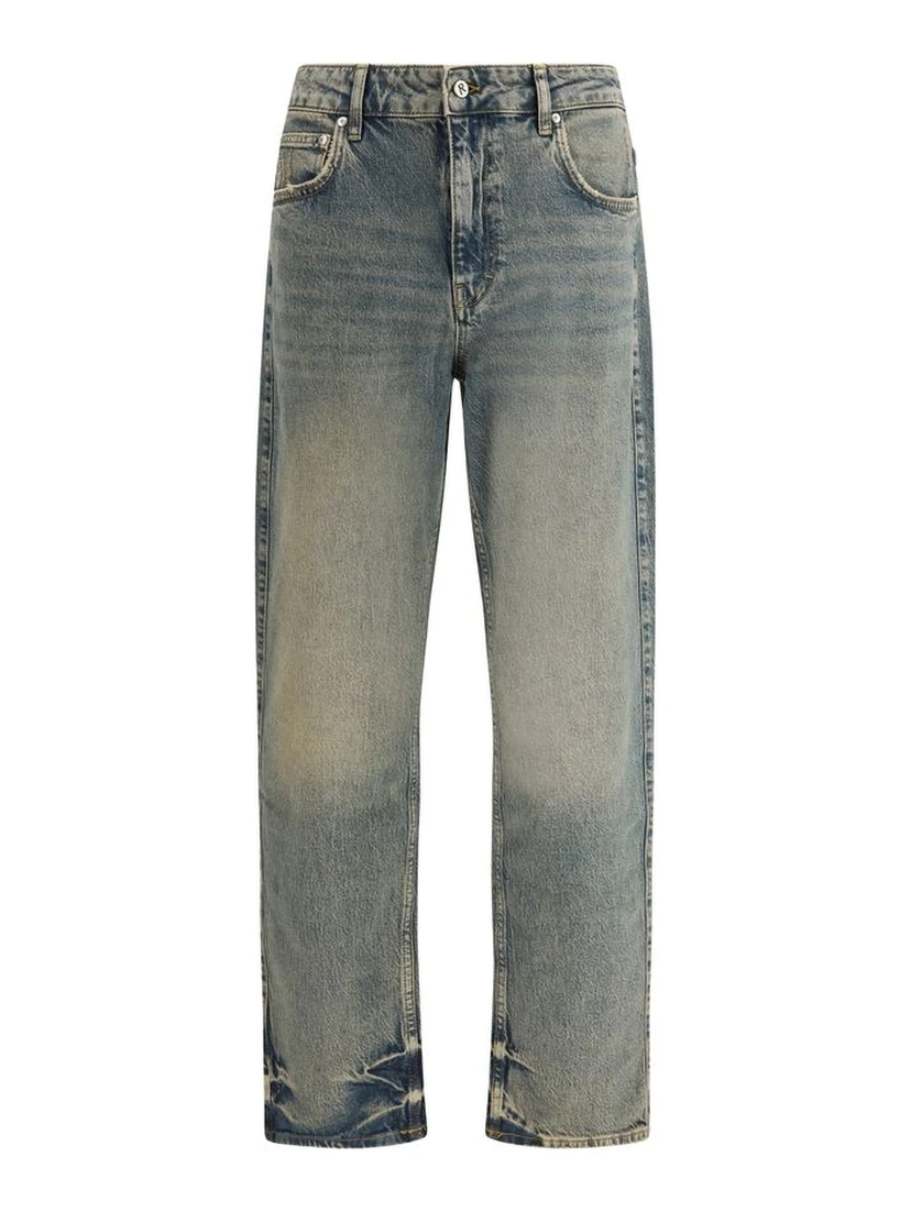 Blue Cotton Straight-Leg Jeans