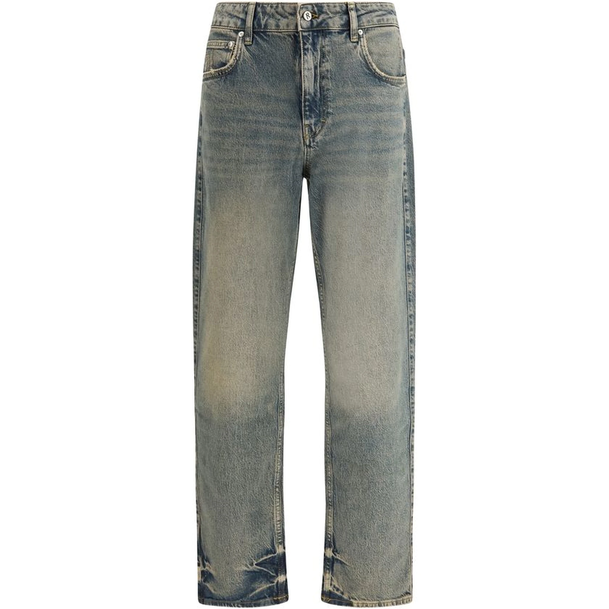 Blue Cotton Straight-Leg Jeans