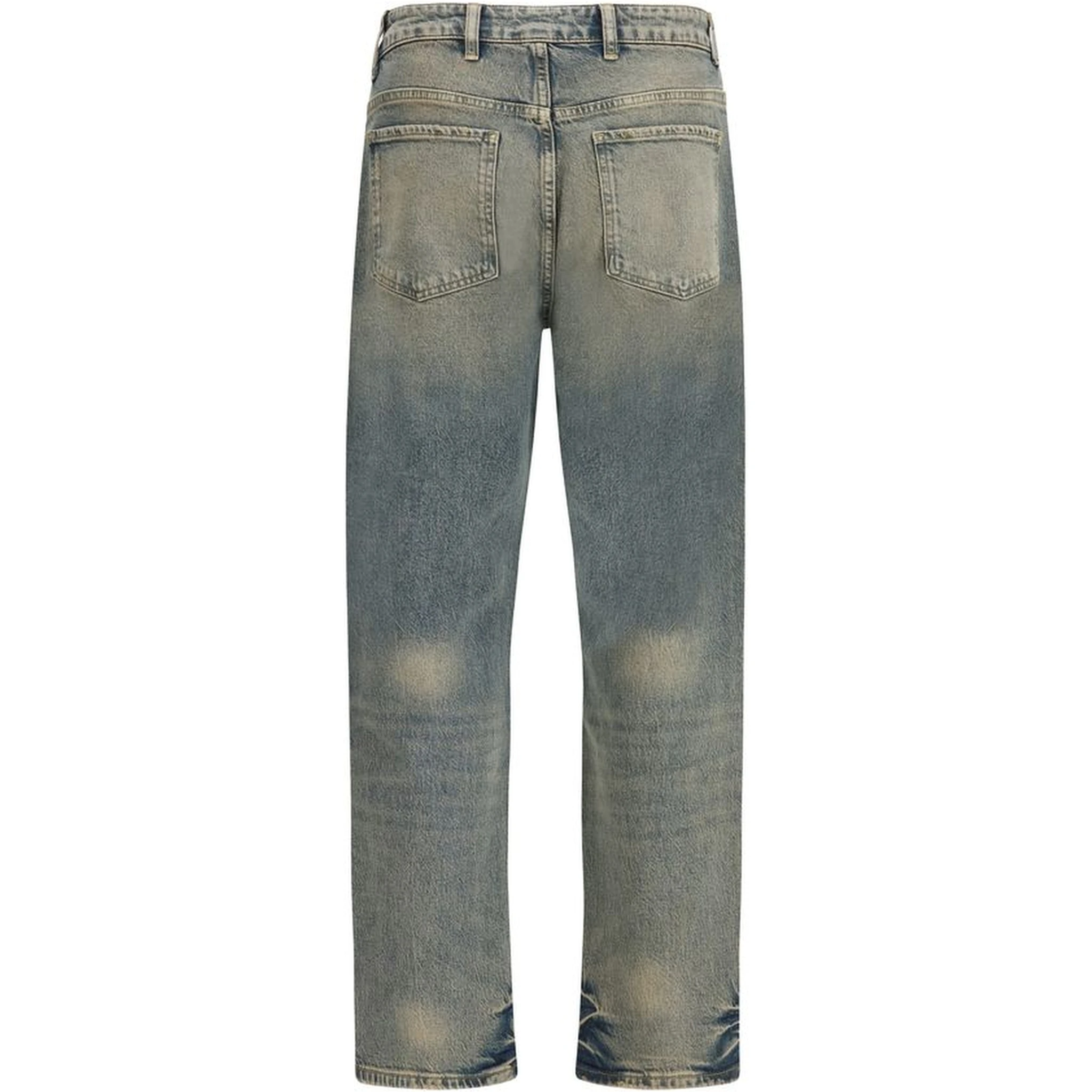 Blue Cotton Straight-Leg Jeans