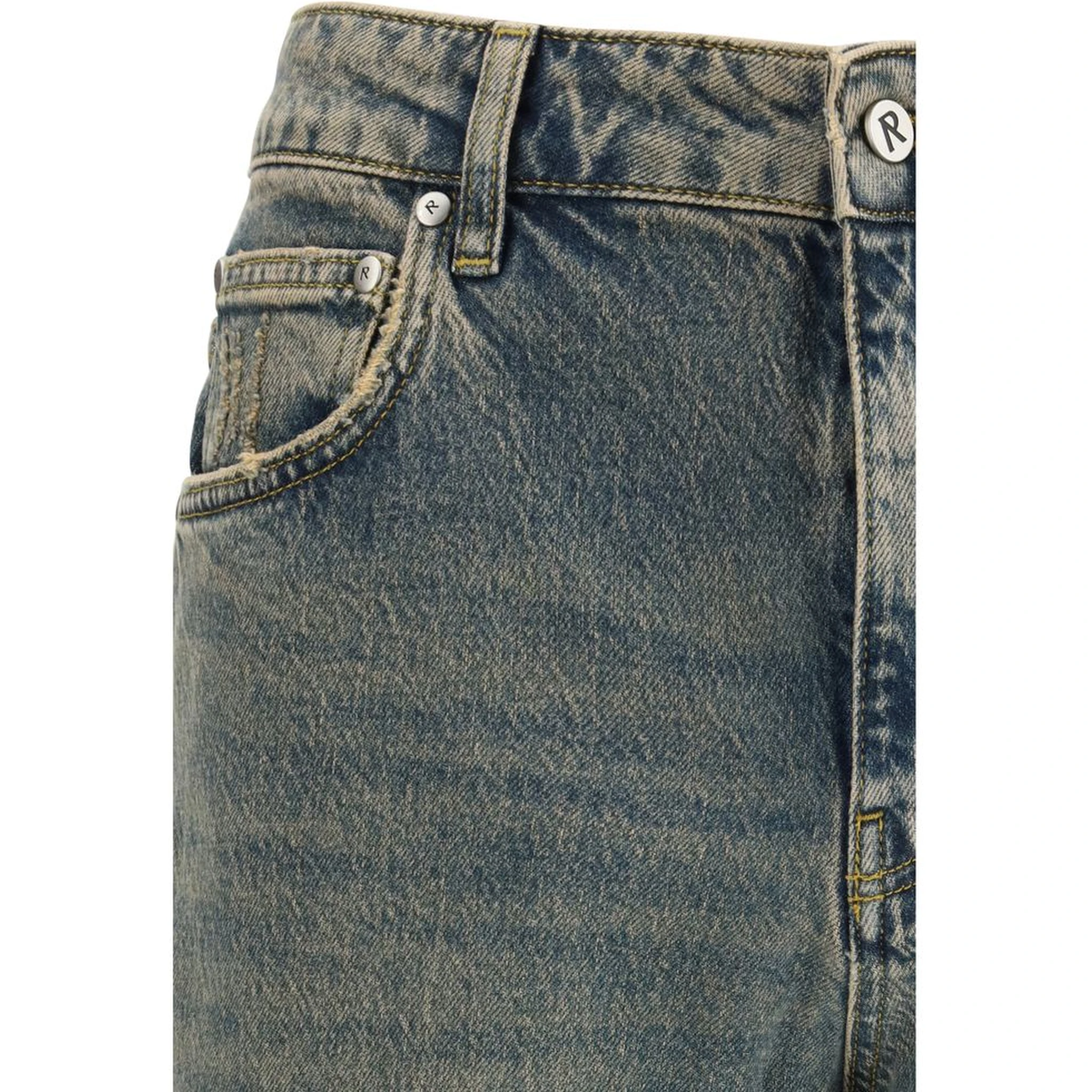 Blue Cotton Straight-Leg Jeans