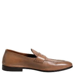 Brown Leather Slip-On Loafers