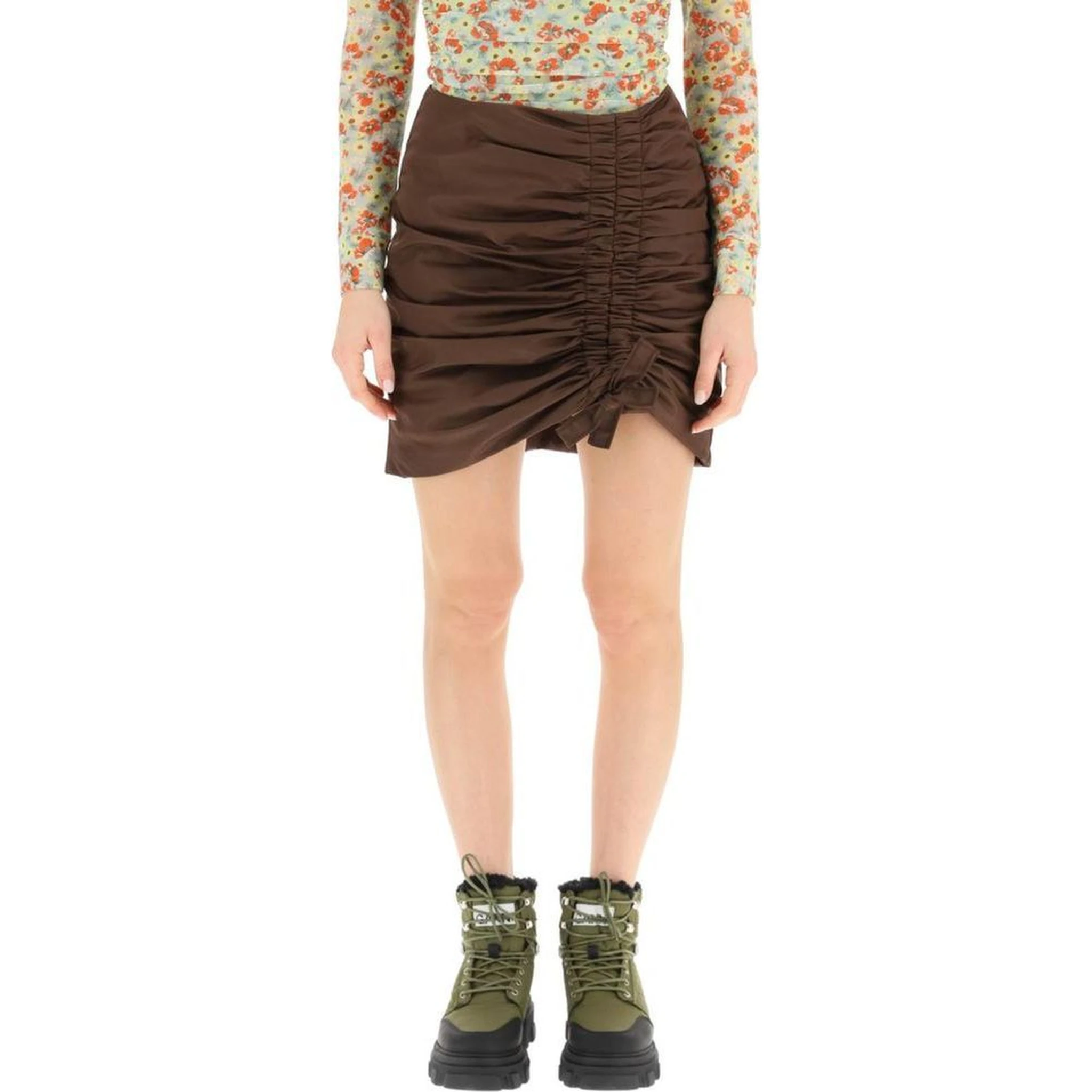 Brown Acetate Mini Skirt