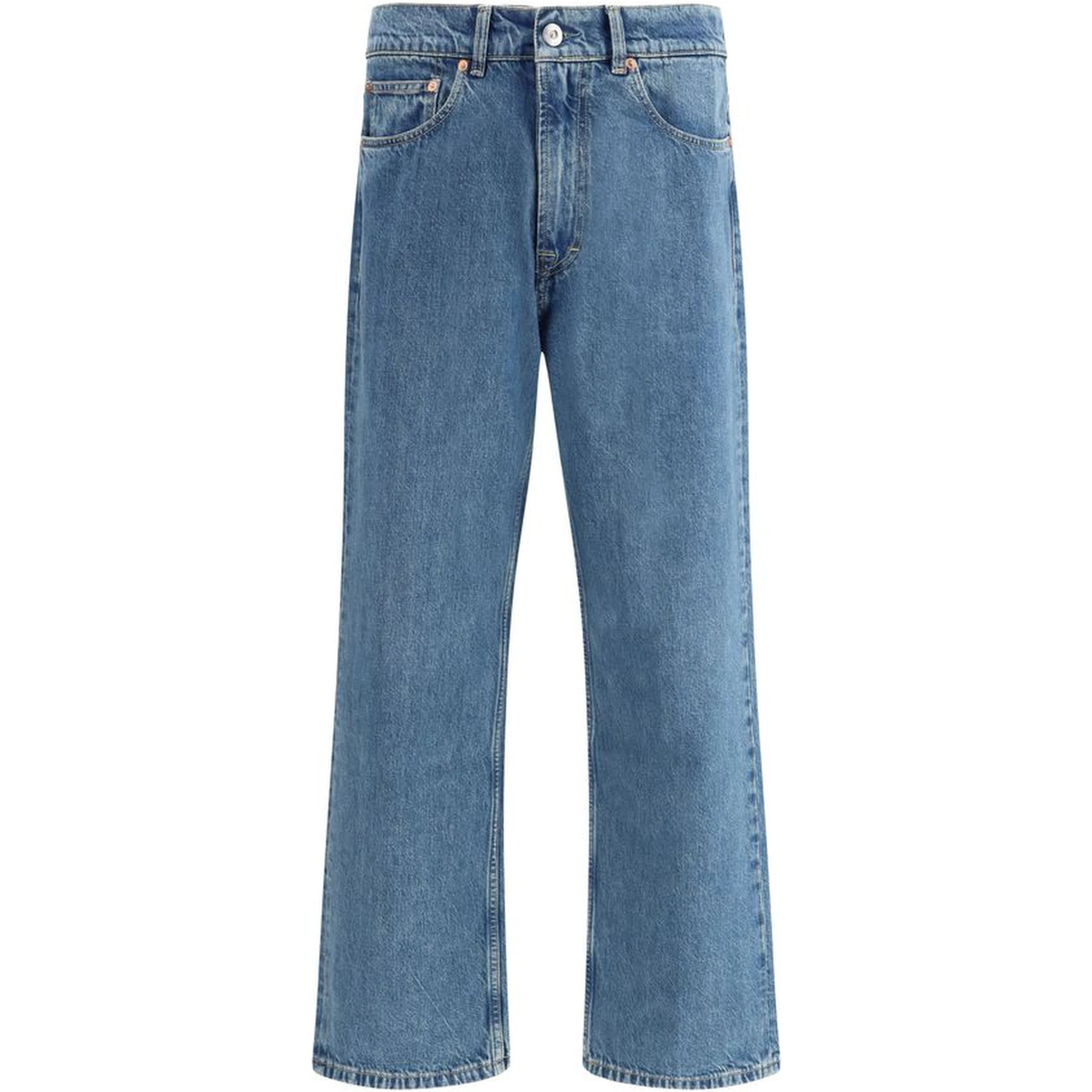 Blue Cotton Tapered Jeans