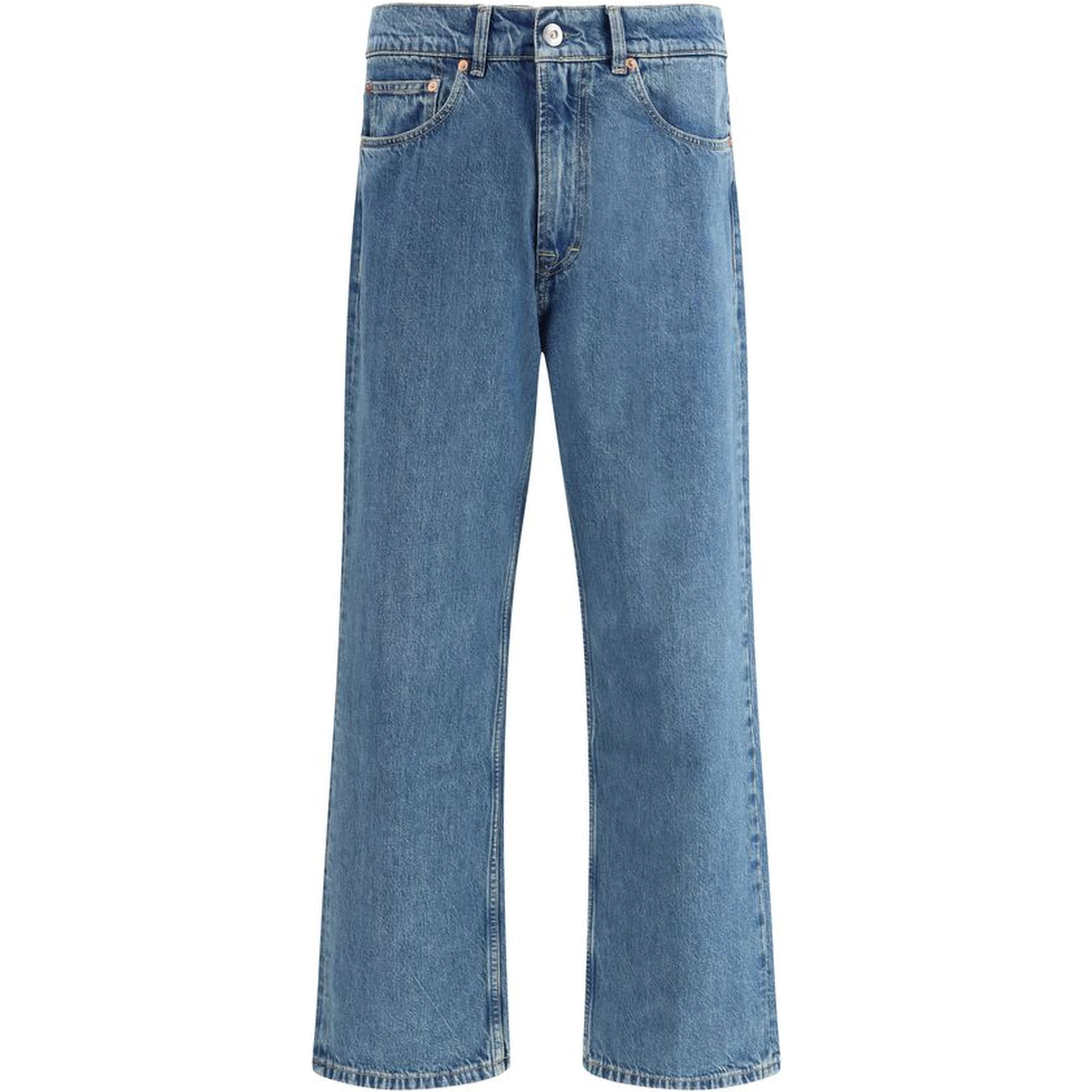 Blue Cotton Tapered Jeans