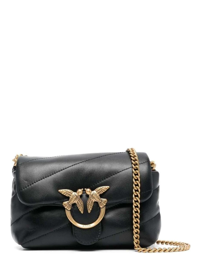 Baby Love Puff Black Shoulder Bag with Diagonal Maxi Quilting in Leather Woman Pinko