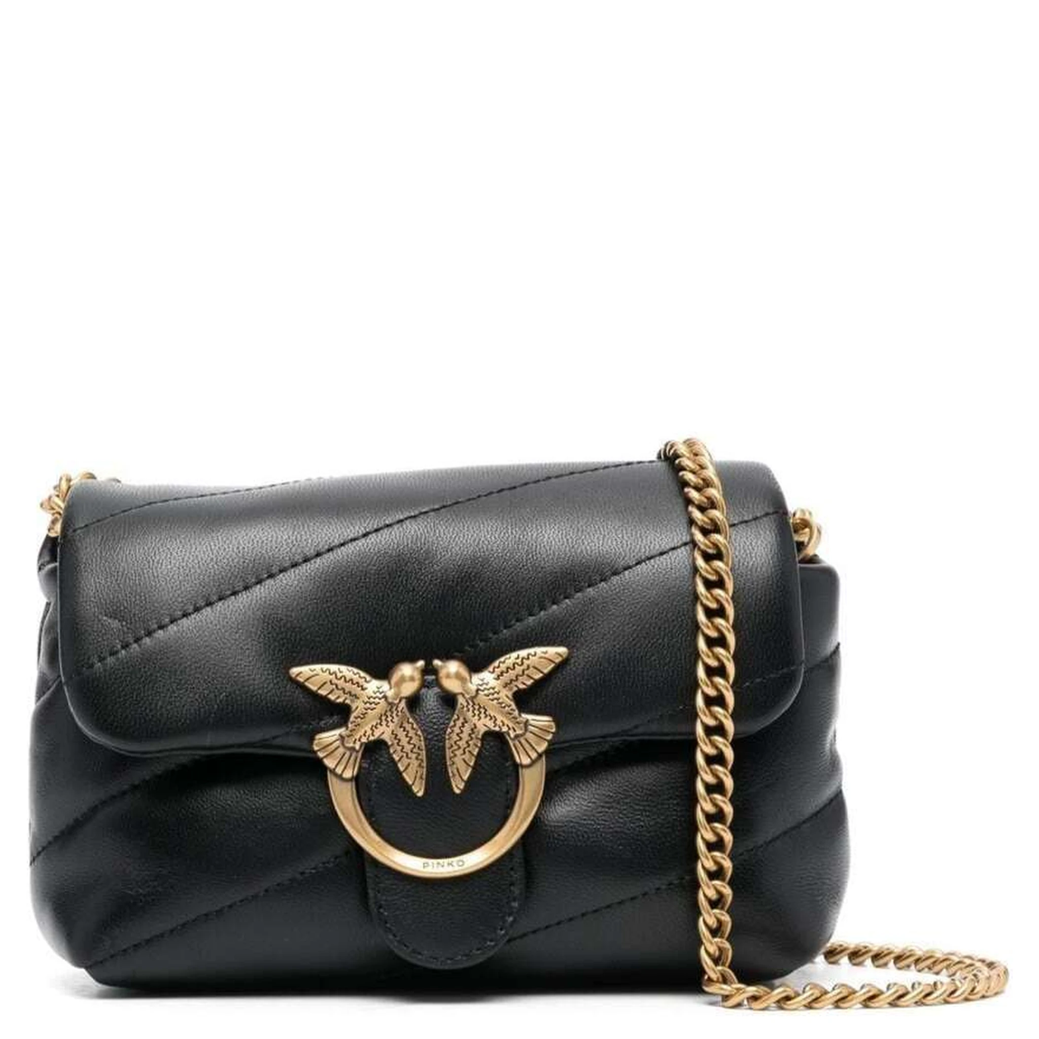 Baby Love Puff Black Shoulder Bag with Diagonal Maxi Quilting in Leather Woman Pinko