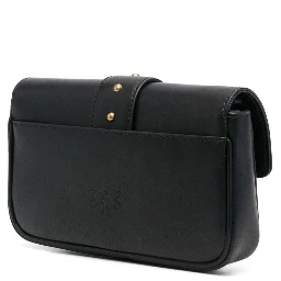 Love One Pocket Black Shoulder Bag with Logo Patch in Smooth Leather Woman