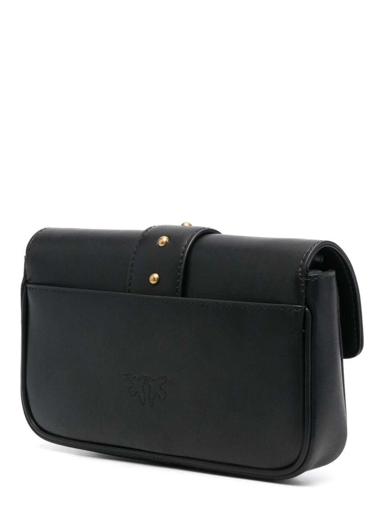 Love One Pocket Black Shoulder Bag with Logo Patch in Smooth Leather Woman alternative
