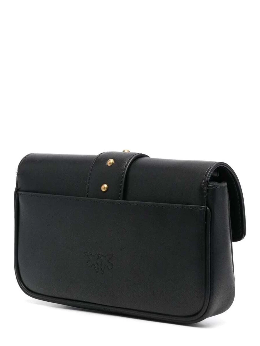 Love One Pocket Black Shoulder Bag with Logo Patch in Smooth Leather Woman