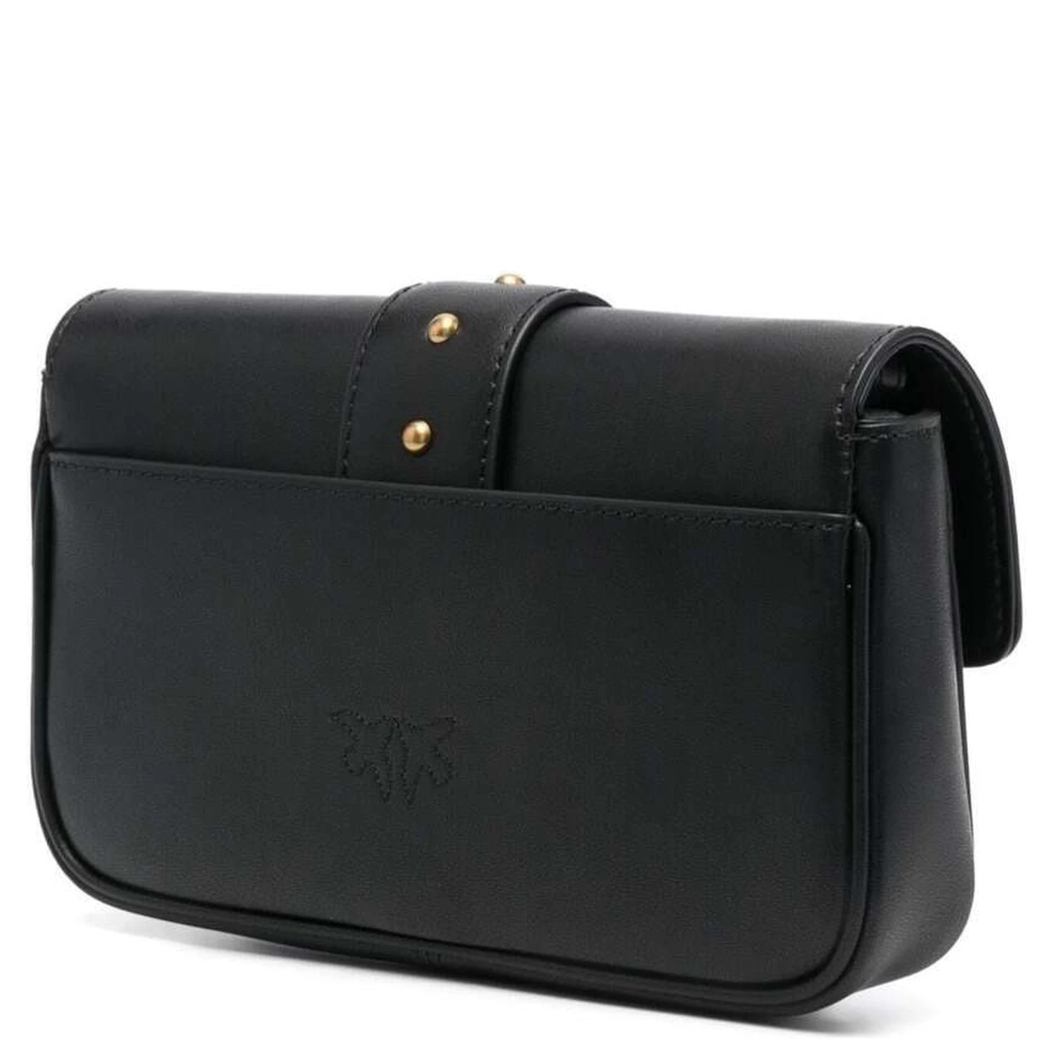 Love One Pocket Black Shoulder Bag with Logo Patch in Smooth Leather Woman