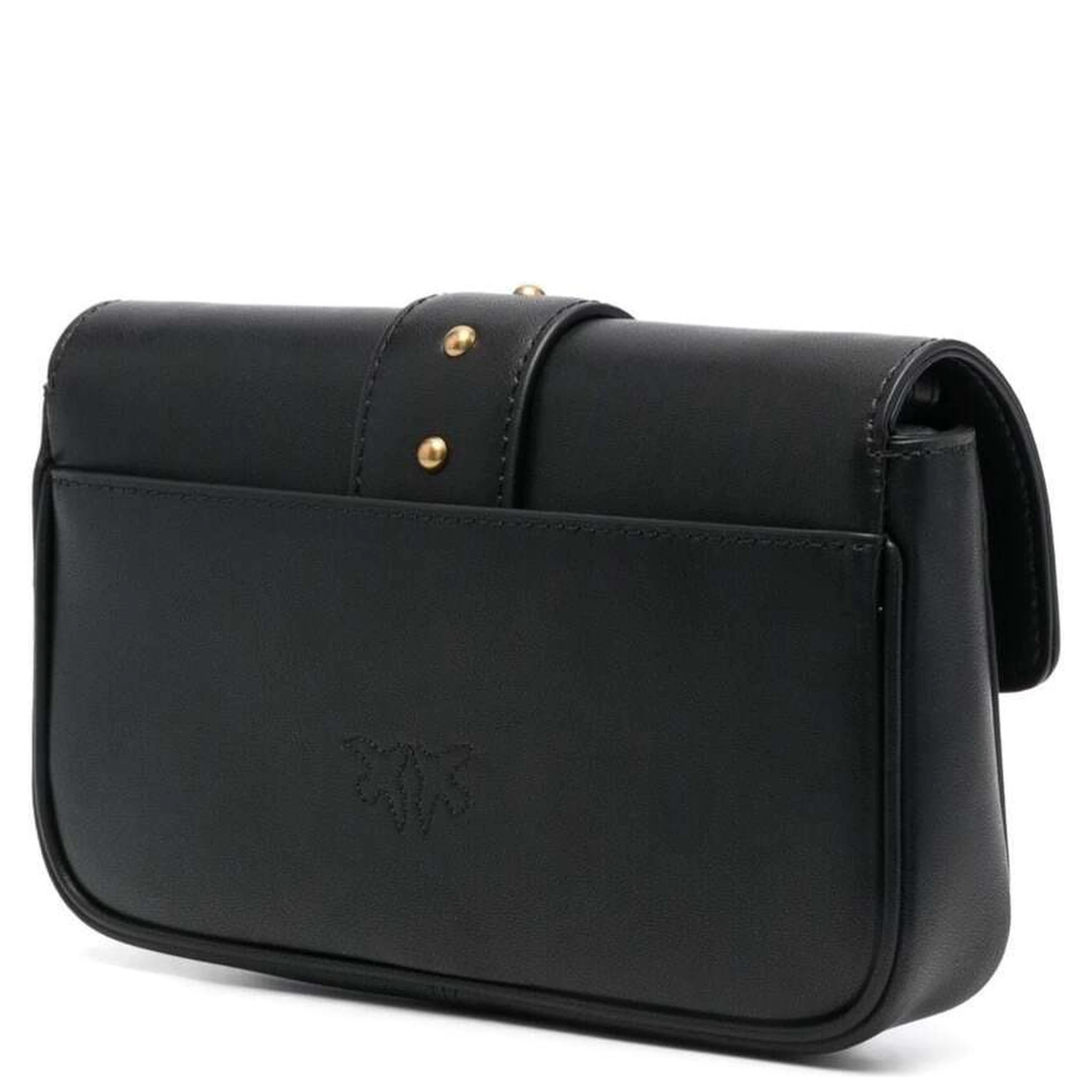 Love One Pocket Black Shoulder Bag with Logo Patch in Smooth Leather Woman