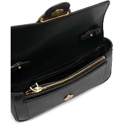 Love One Pocket Black Shoulder Bag with Logo Patch in Smooth Leather Woman