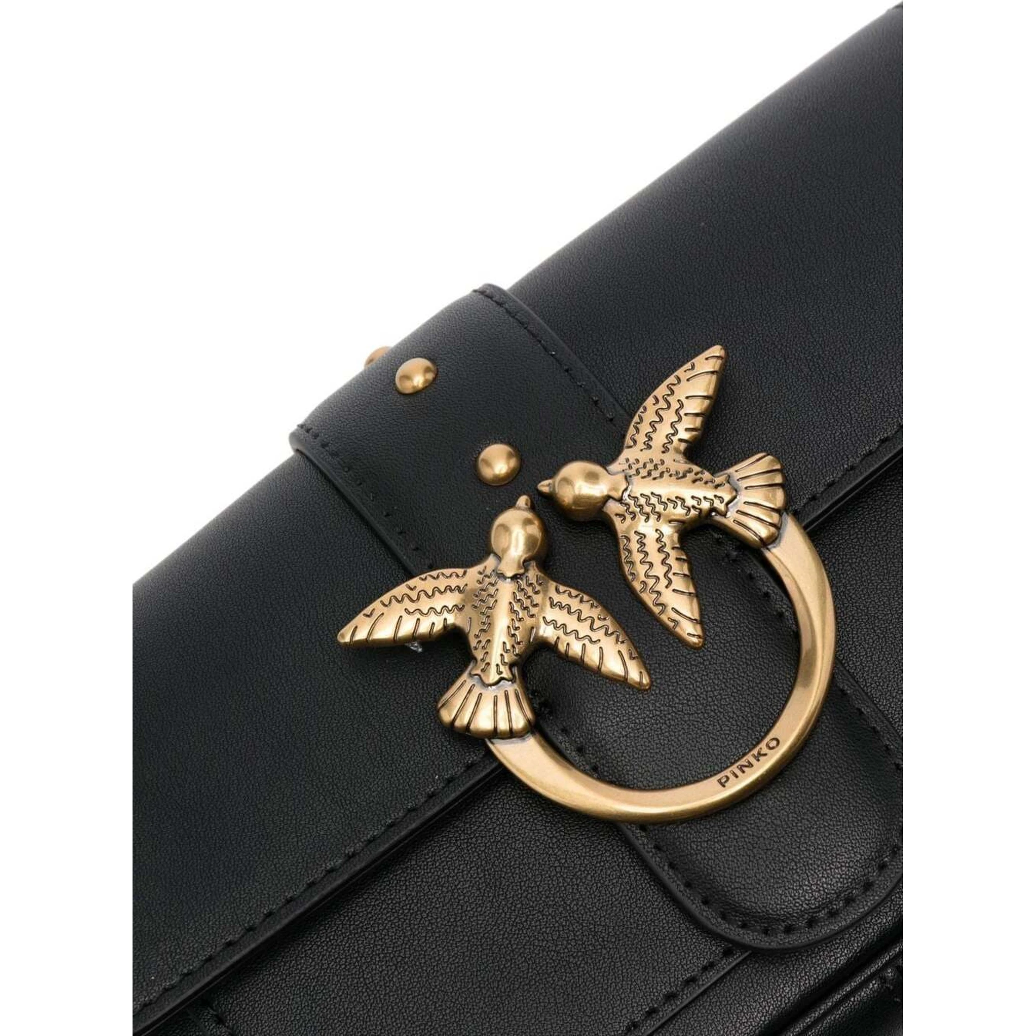 Love One Pocket Black Shoulder Bag with Logo Patch in Smooth Leather Woman