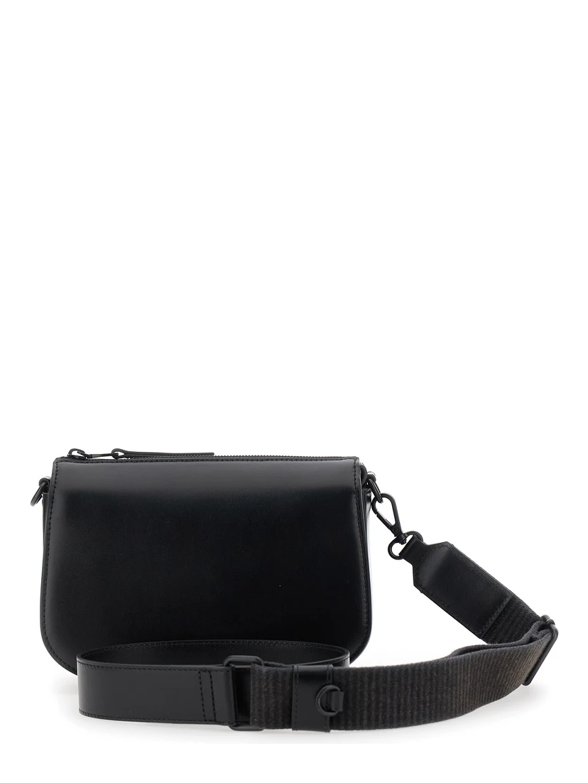 1DR Black Crossbody Bag with Oval D Logo Embroidery on the Front in Leather Man