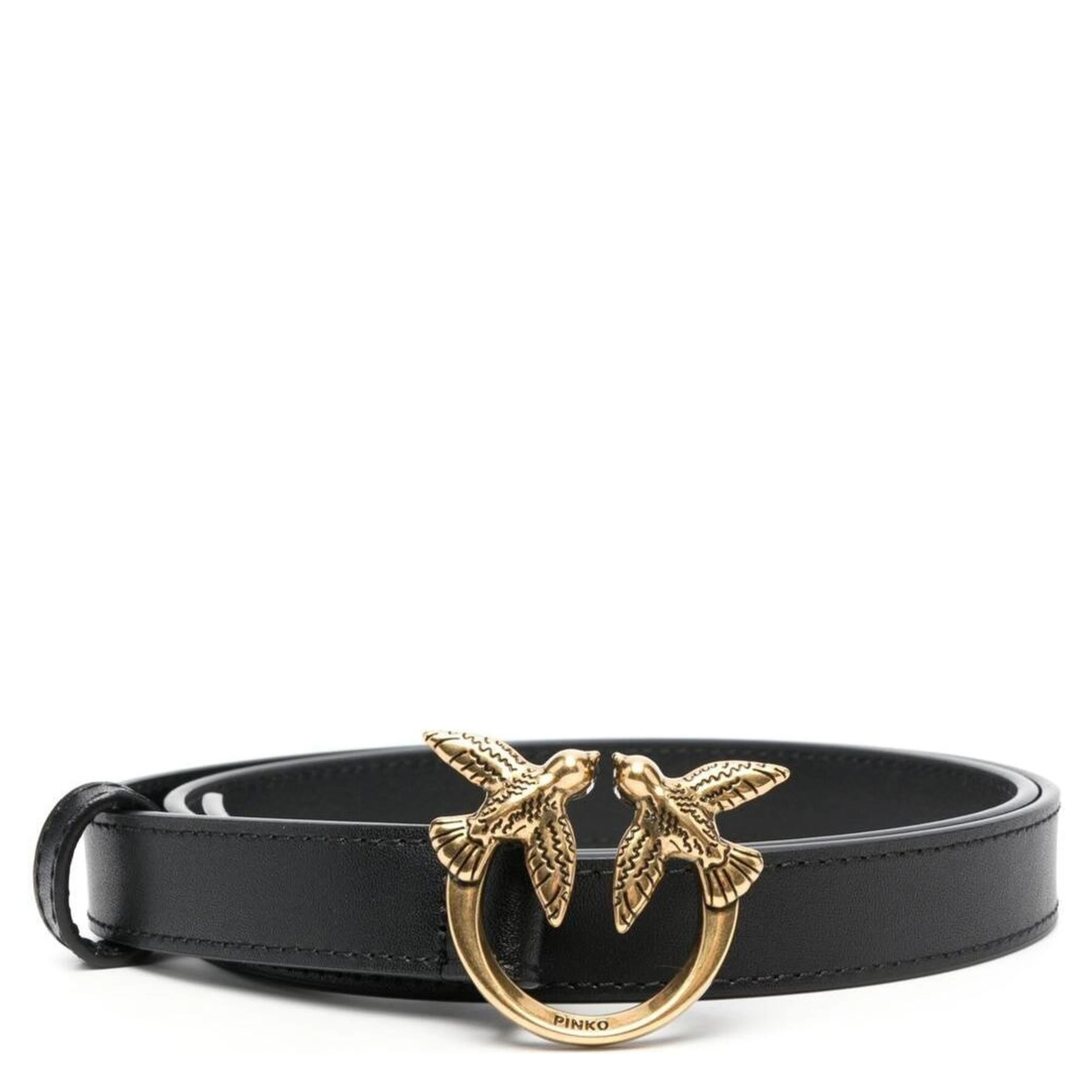Love Birds Black Belt with Logo Buckle in Soft Silky Leather Woman