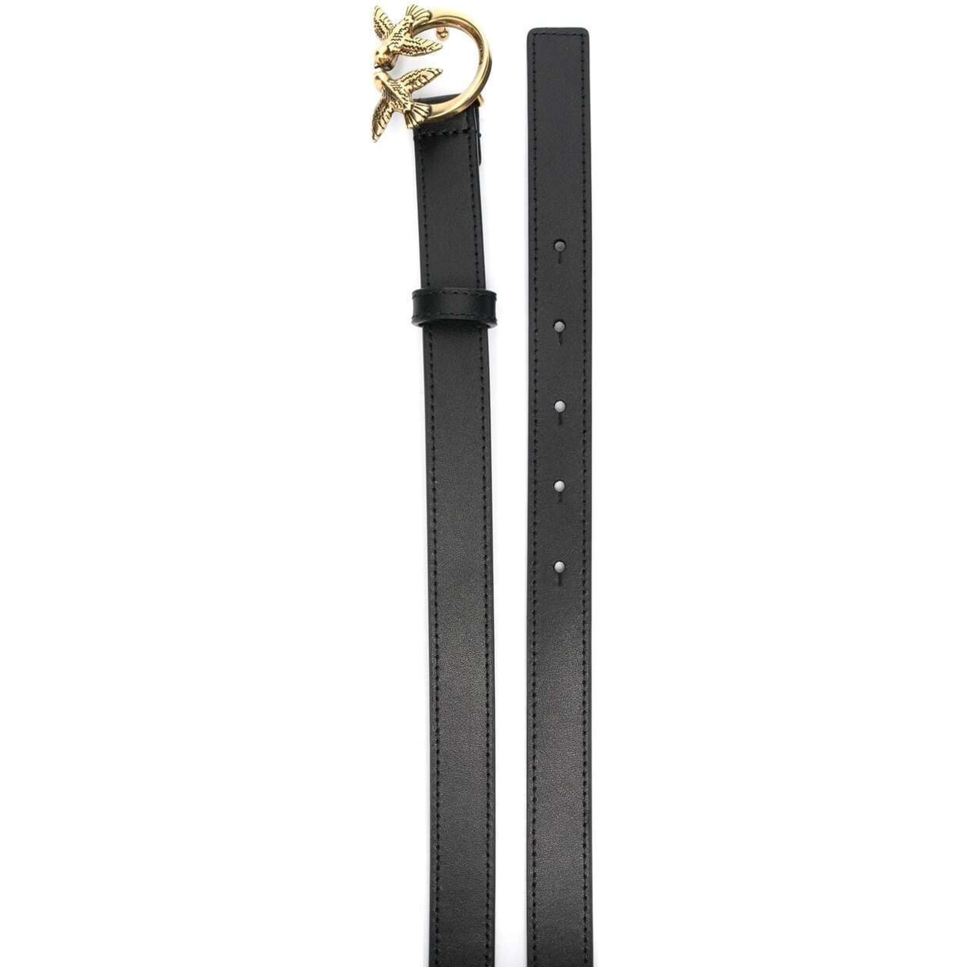Love Birds Black Belt with Logo Buckle in Soft Silky Leather Woman