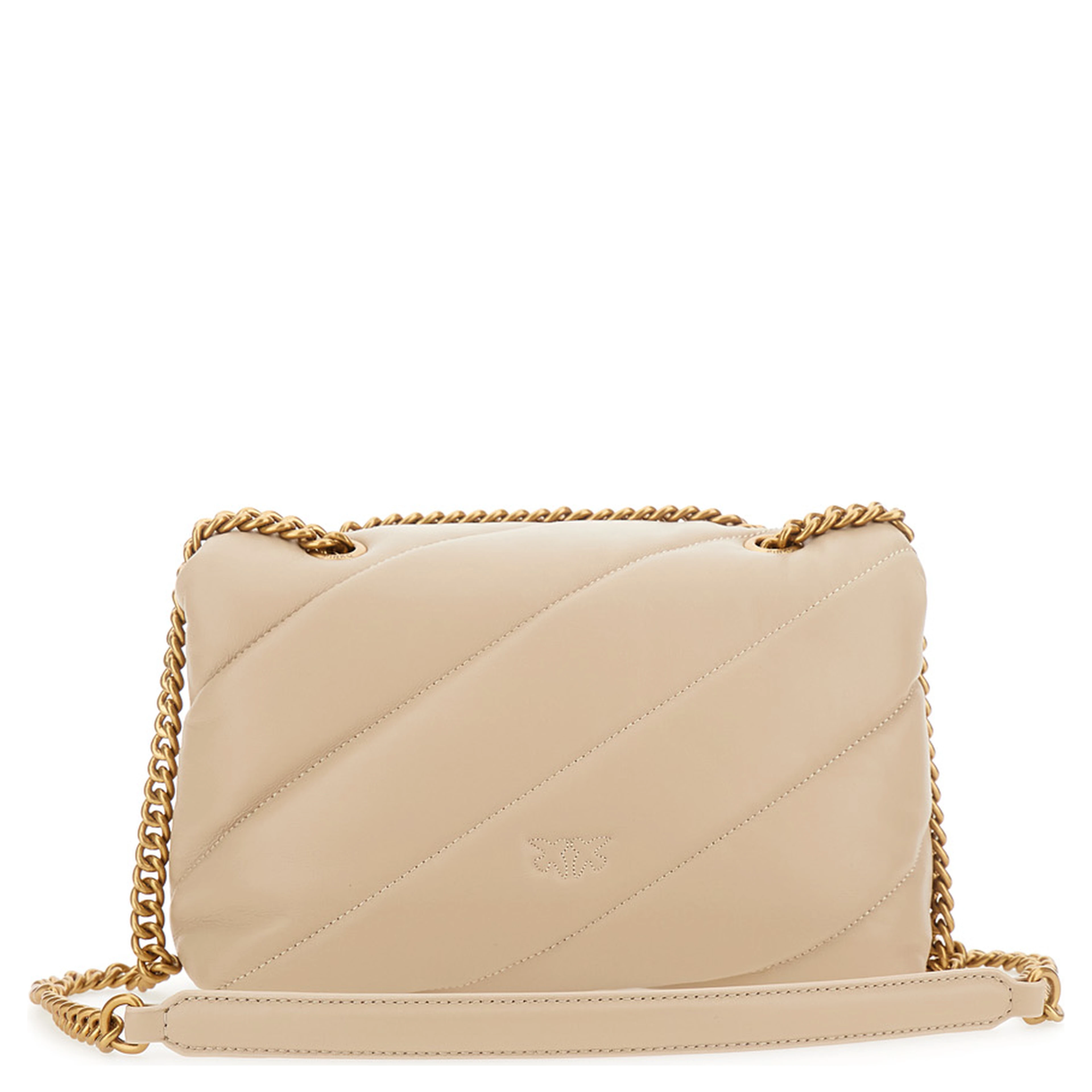 Love Classic Puff Beige Crossbody Bag with Diagonal Maxi Quilting in Leather Woman