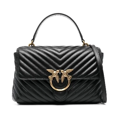 Lady Love Puff Black Handbag in Nappa Leather with Chevron Pattern Woman Pinko