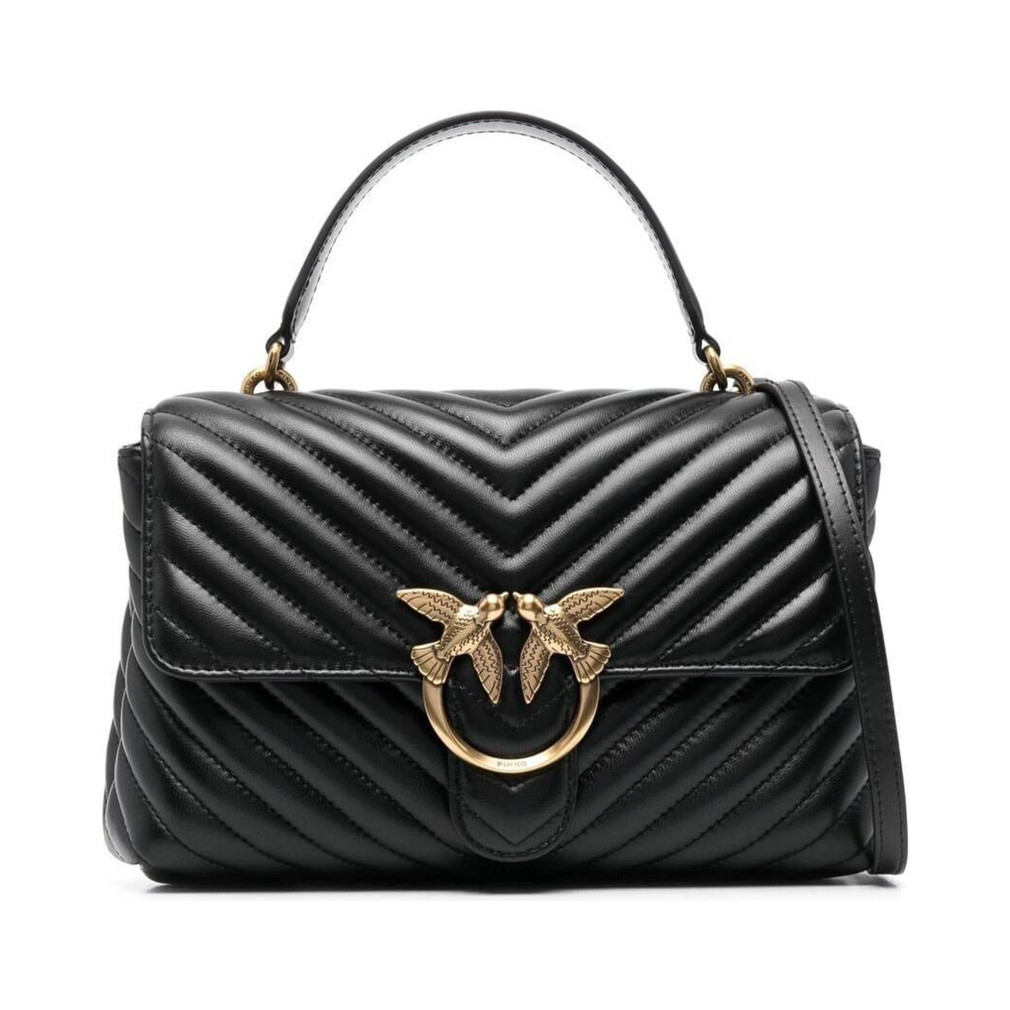 Lady Love Puff Black Handbag in Nappa Leather with Chevron Pattern Woman Pinko