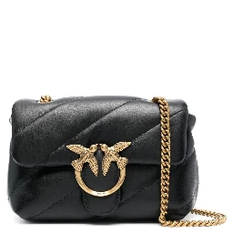 Love Classic Puff Black Shoulder Bag with Diagonal Maxi Quilting in Leather Woman