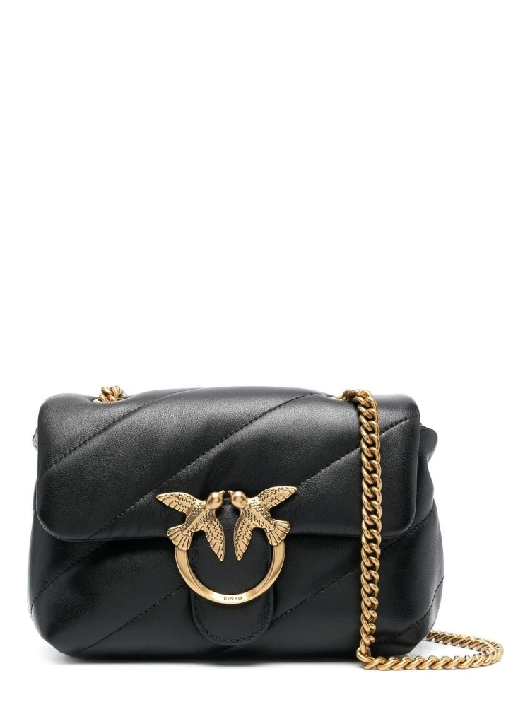 Love Classic Puff Black Shoulder Bag with Diagonal Maxi Quilting in Leather Woman