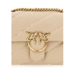 Love Classic Puff Beige Crossbody Bag with Diagonal Maxi Quilting in Leather Woman