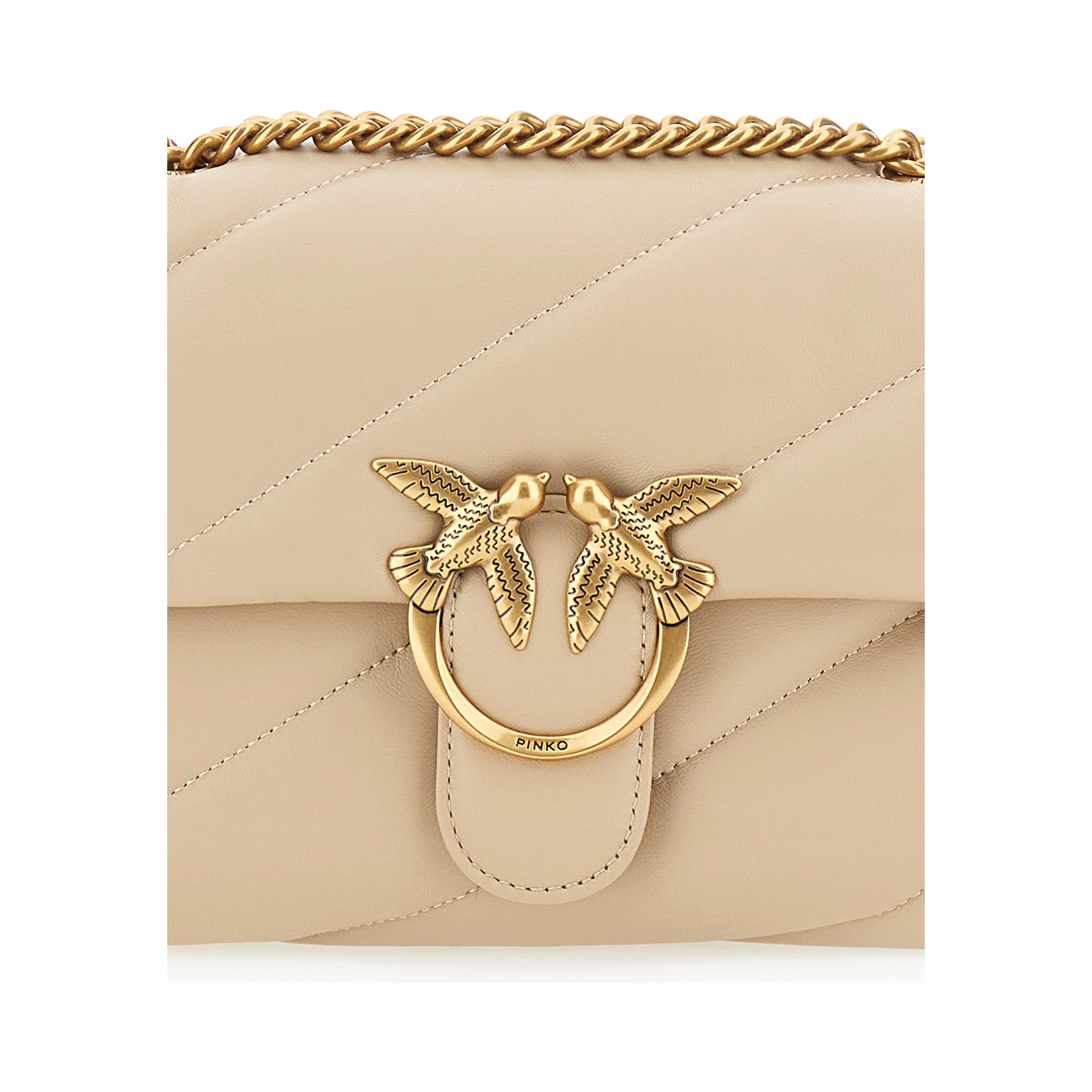 Love Classic Puff Beige Crossbody Bag with Diagonal Maxi Quilting in Leather Woman