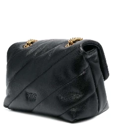 Love Classic Puff Black Shoulder Bag with Diagonal Maxi Quilting in Leather Woman