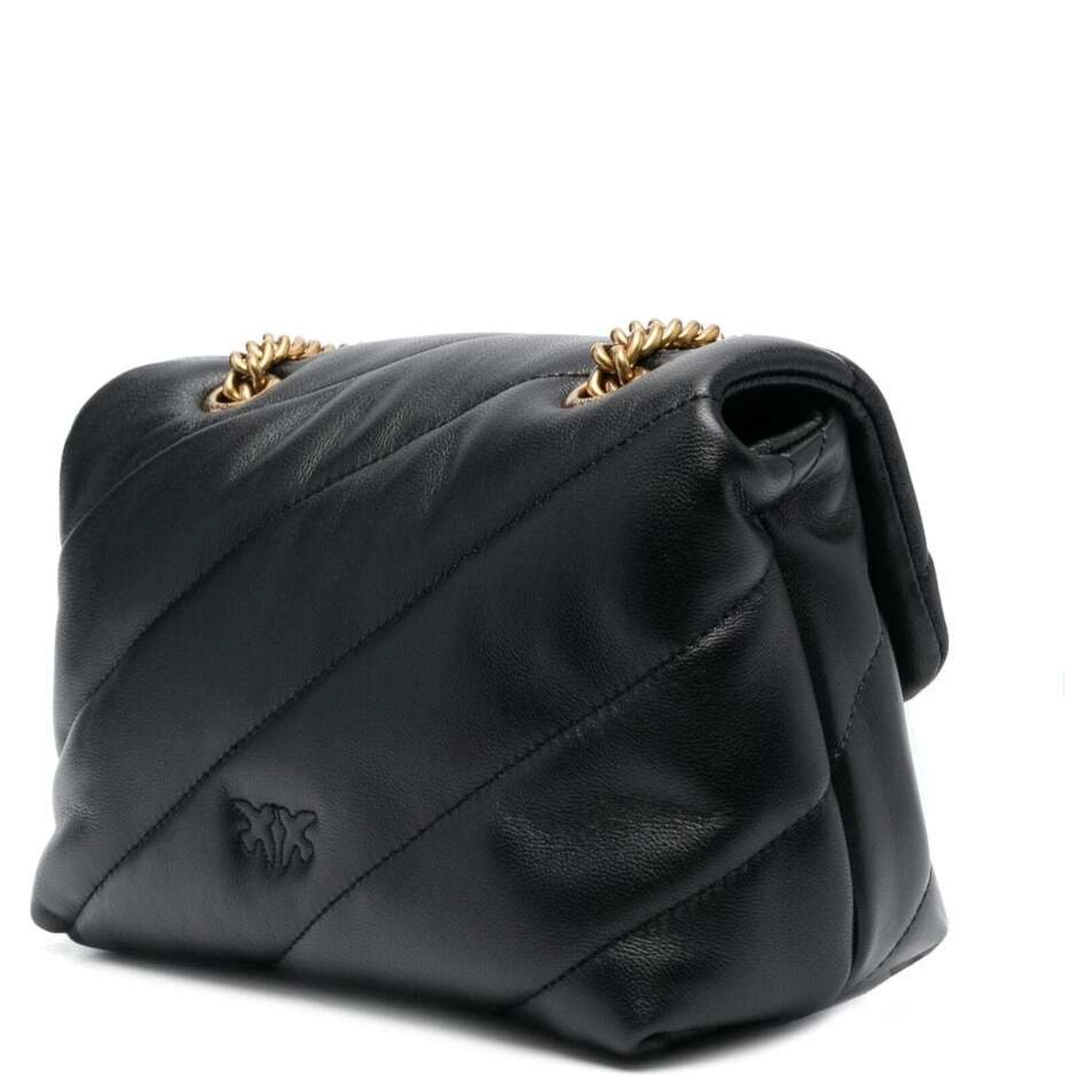 Love Classic Puff Black Shoulder Bag with Diagonal Maxi Quilting in Leather Woman