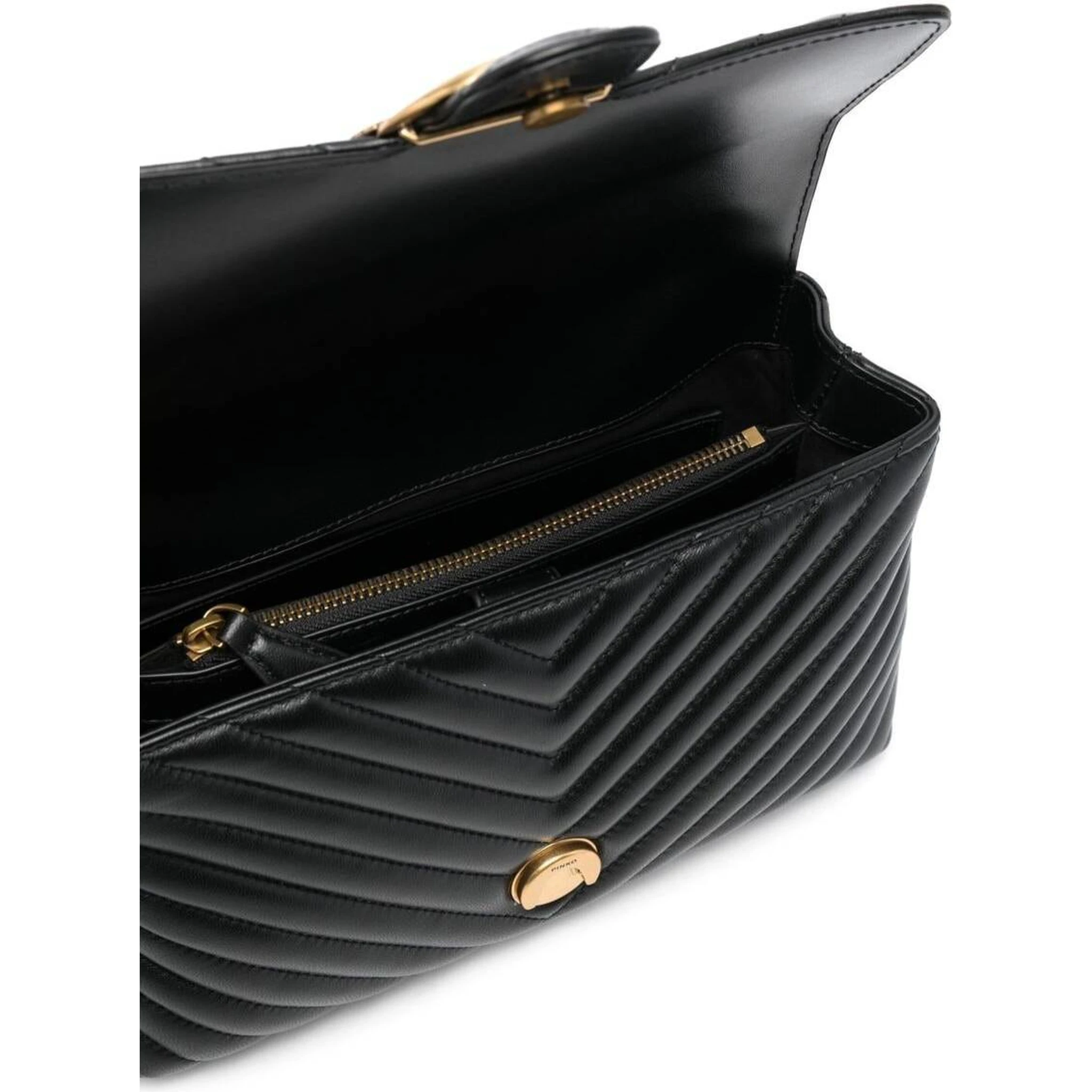 Lady Love Puff Black Handbag in Nappa Leather with Chevron Pattern Woman Pinko