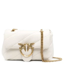 Love Classic Puff White Shoulder Bag with Diagonal Maxi Quilting in Leather Woman Pinko