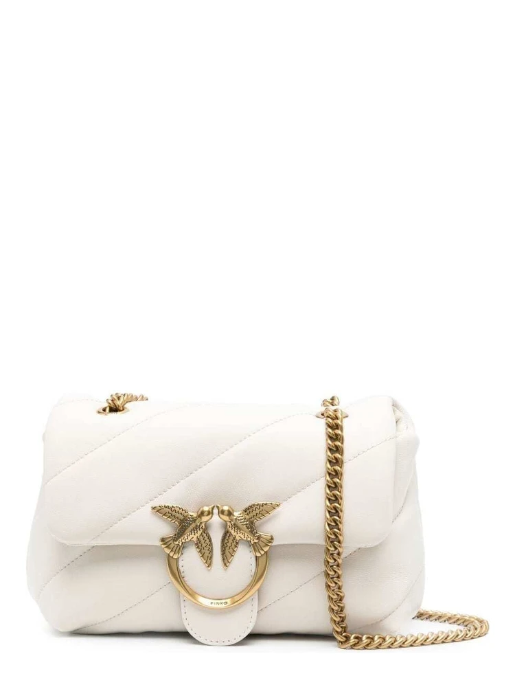 Love Classic Puff White Shoulder Bag with Diagonal Maxi Quilting in Leather Woman Pinko