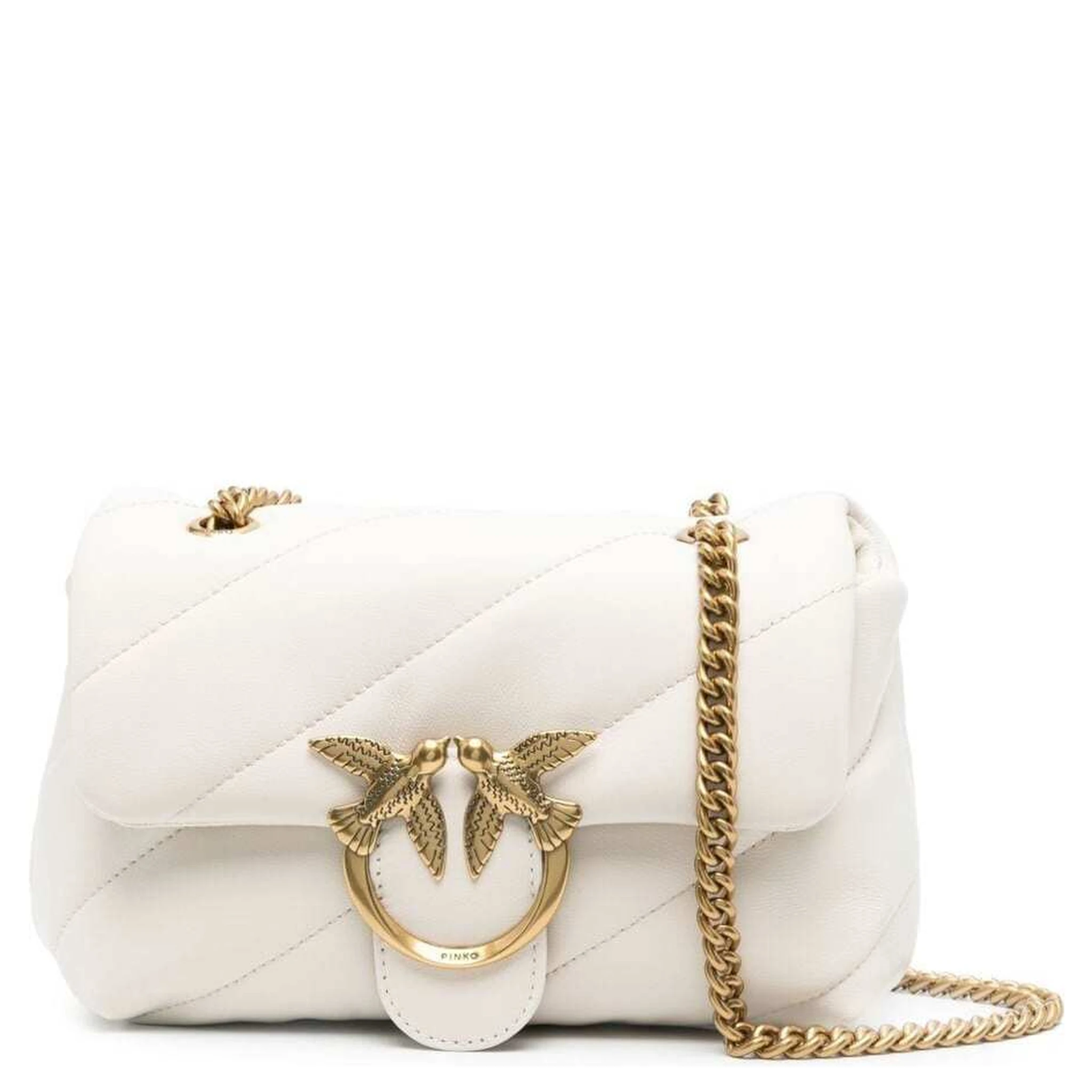 Love Classic Puff White Shoulder Bag with Diagonal Maxi Quilting in Leather Woman Pinko