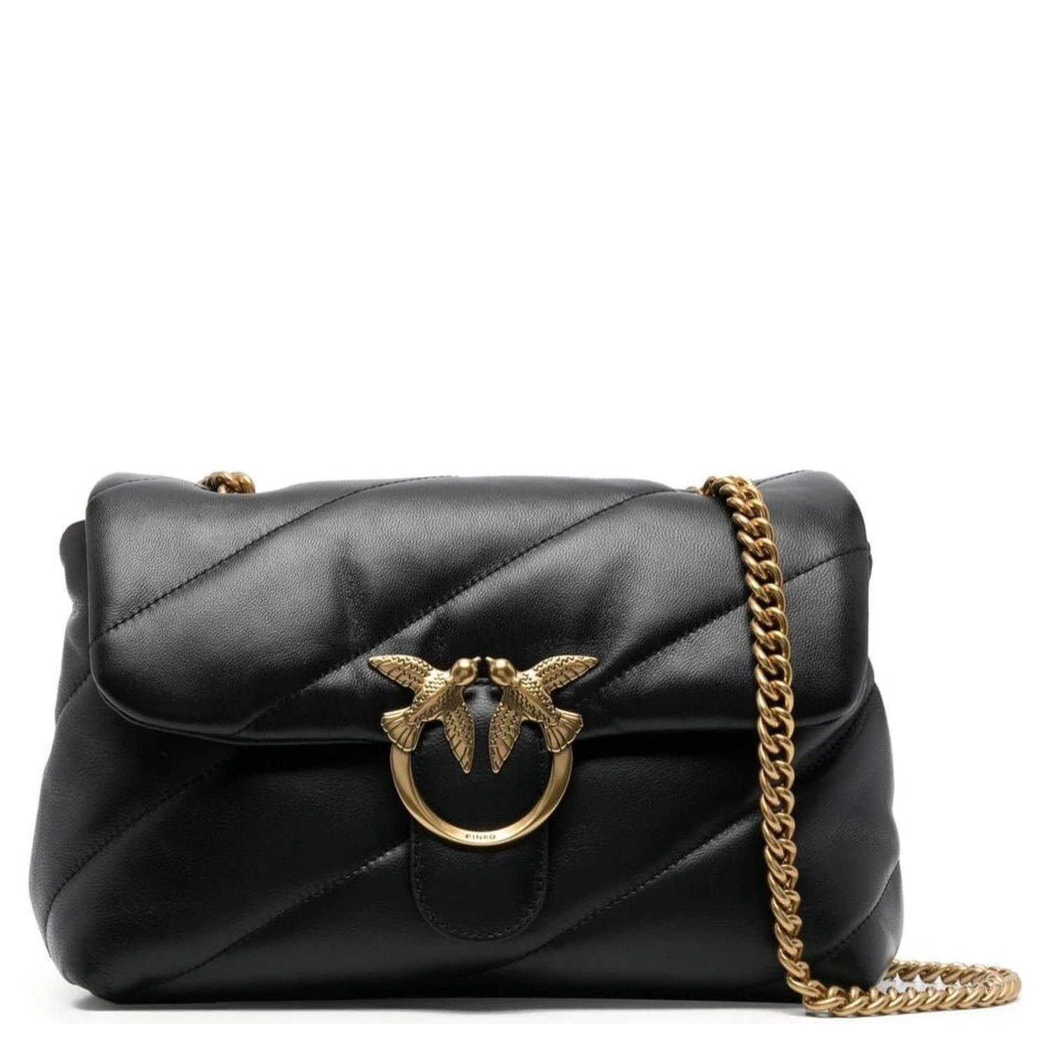 Love Classic Puff Black Shoulder Bag with Diagonal Maxi Quilting in Leather Woman
