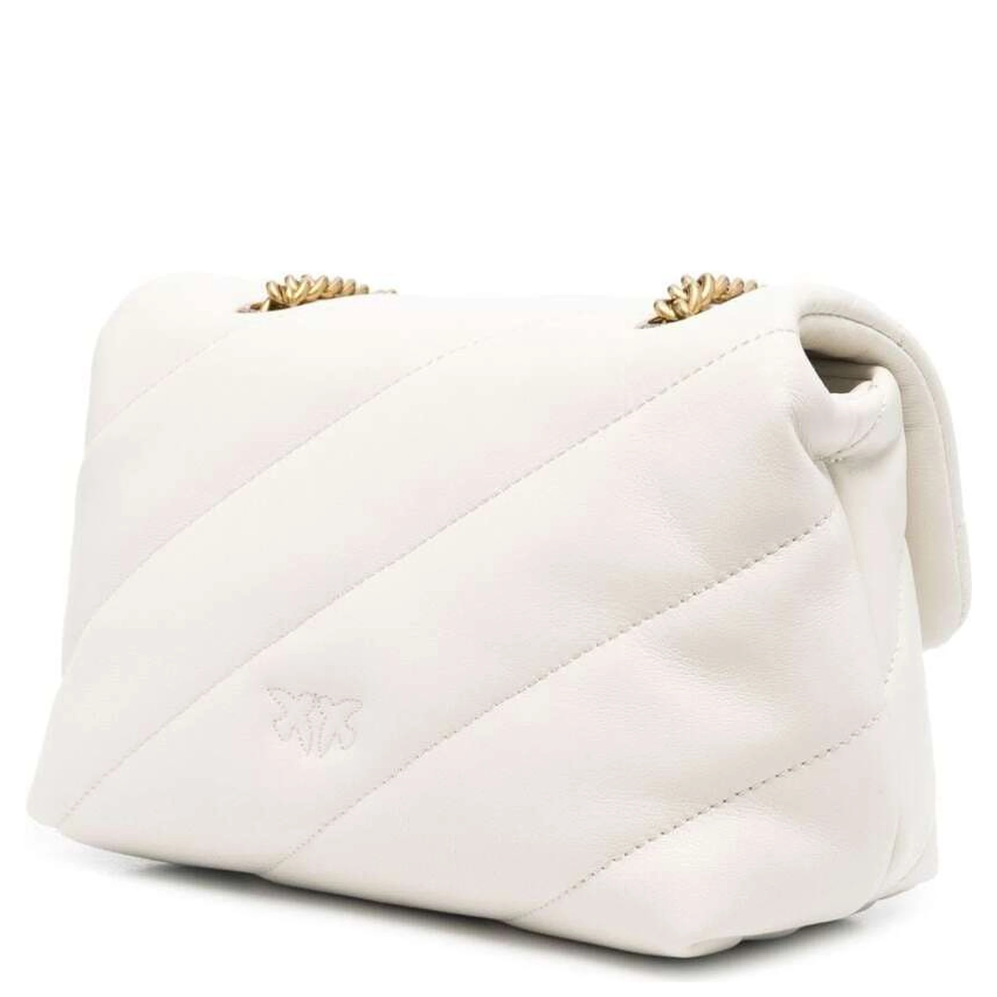 Love Classic Puff White Shoulder Bag with Diagonal Maxi Quilting in Leather Woman Pinko