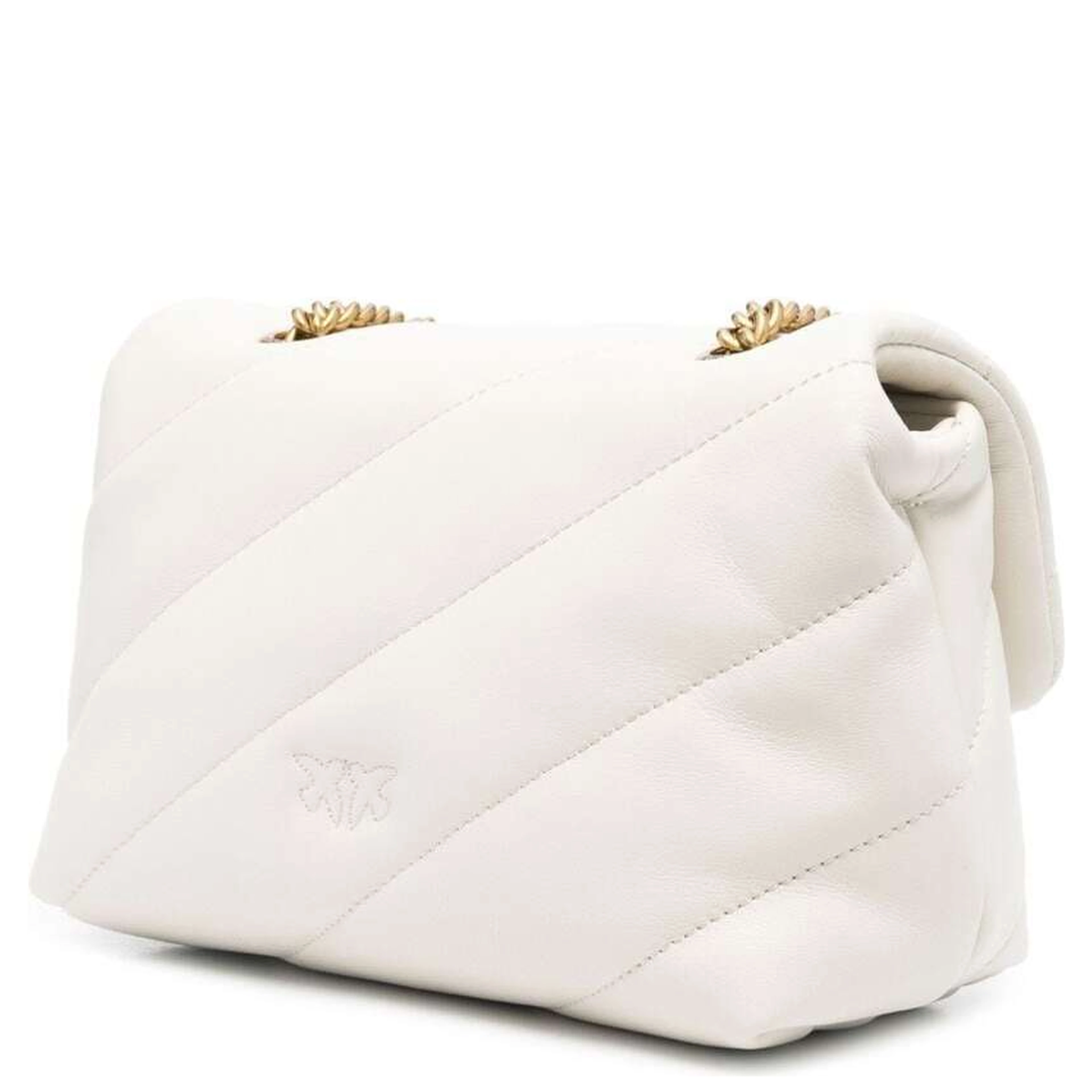Love Classic Puff White Shoulder Bag with Diagonal Maxi Quilting in Leather Woman Pinko