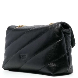 Love Classic Puff Black Shoulder Bag with Diagonal Maxi Quilting in Leather Woman