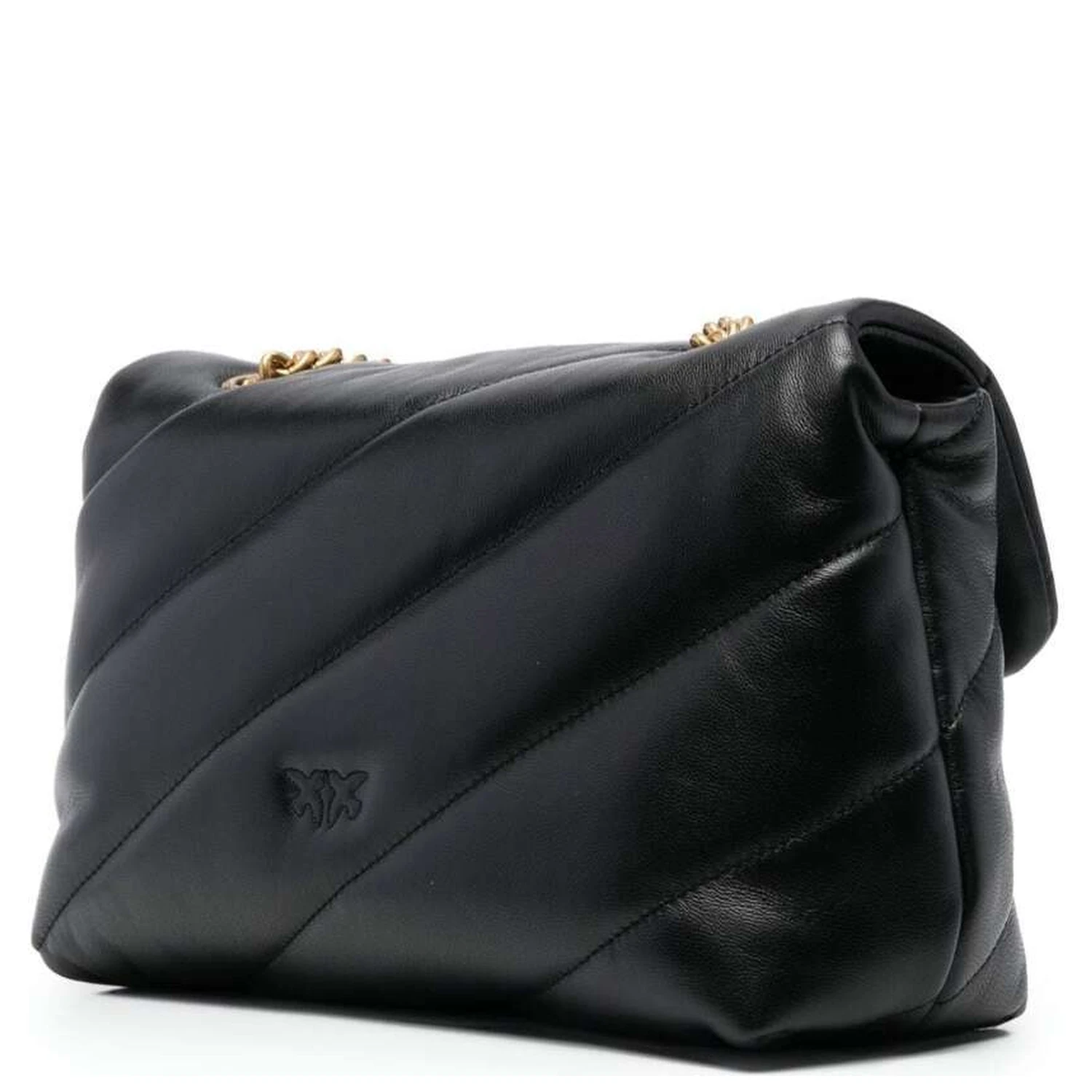 Love Classic Puff Black Shoulder Bag with Diagonal Maxi Quilting in Leather Woman