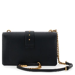 Love One Classic Black Crossbody Bag with Studded Strap and Love Birds Diamond Cut Plaque on the Front in Leather Woman