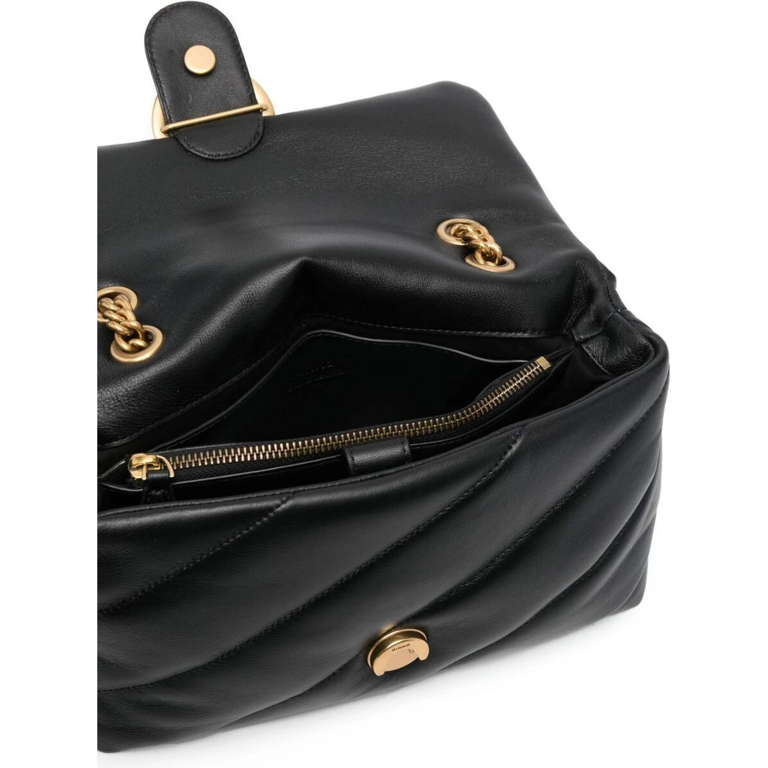 Love Classic Puff Black Shoulder Bag with Diagonal Maxi Quilting in Leather Woman