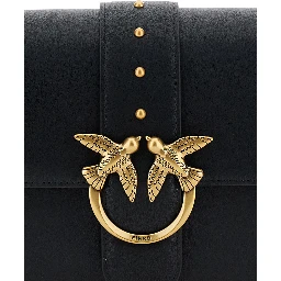 Love One Classic Black Crossbody Bag with Studded Strap and Love Birds Diamond Cut Plaque on the Front in Leather Woman