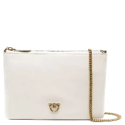 Flat Love Bag White Shoulder Bag with Logo Patch in Smooth Leather Woman Pinko